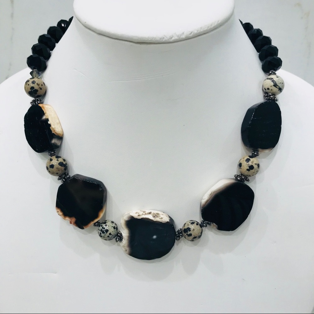 Black Stone Necklace With Silver Clasp